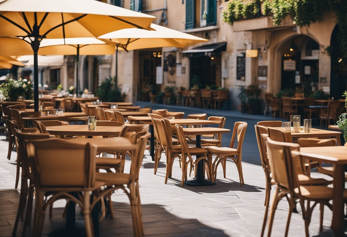 Tables and chairs outside a restaurant Description automatically generated