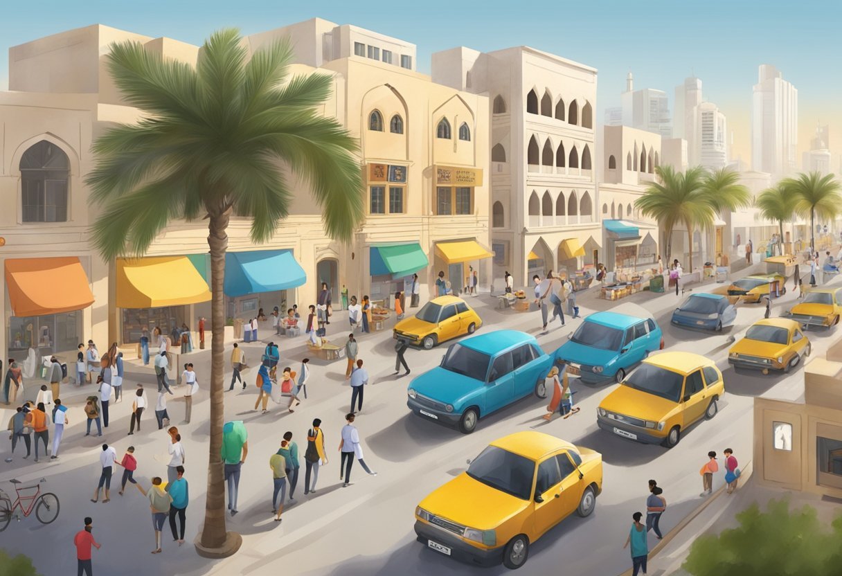 A busy street with cars and people

Description automatically generated