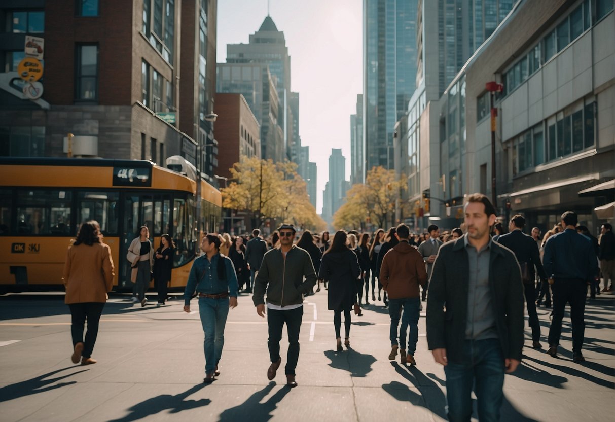 Un groupe de personnes marchant dans une rueDescription générée automatiquement