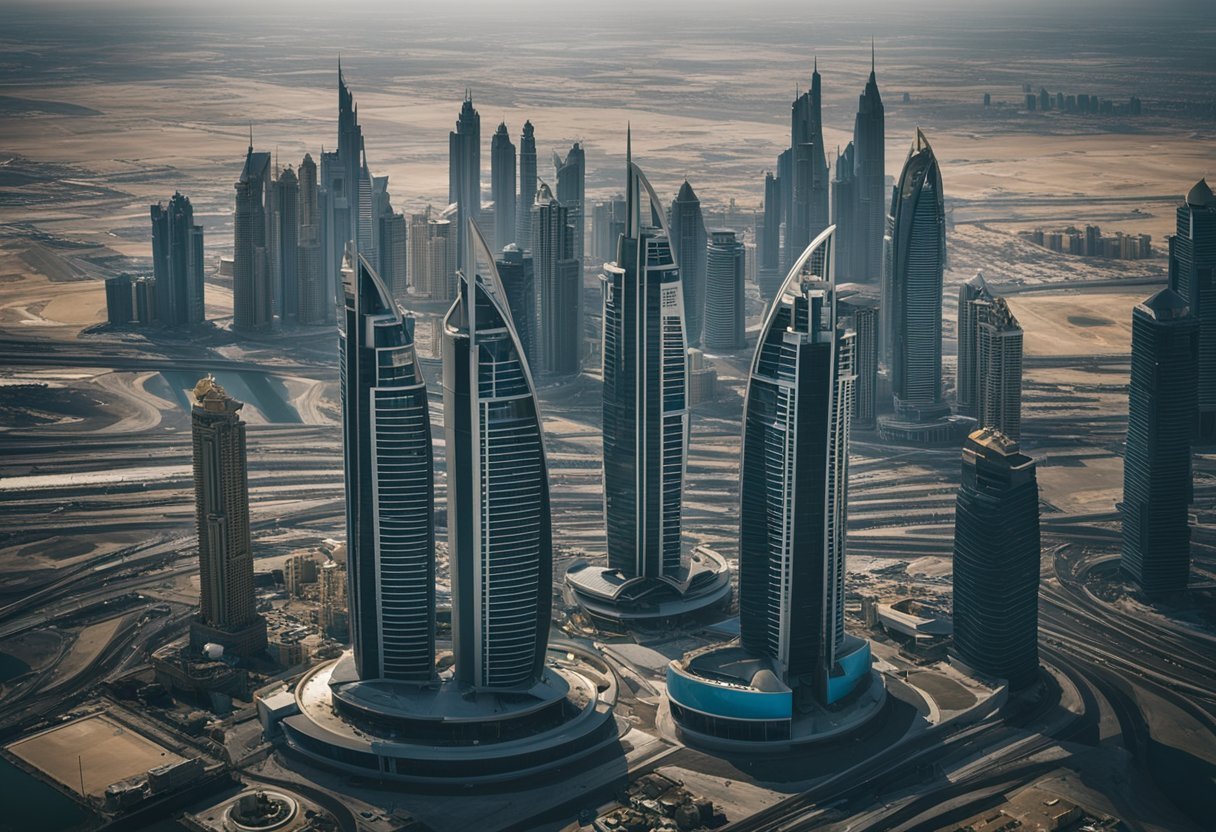Группа высотных зданий в городеОписание создается автоматически
