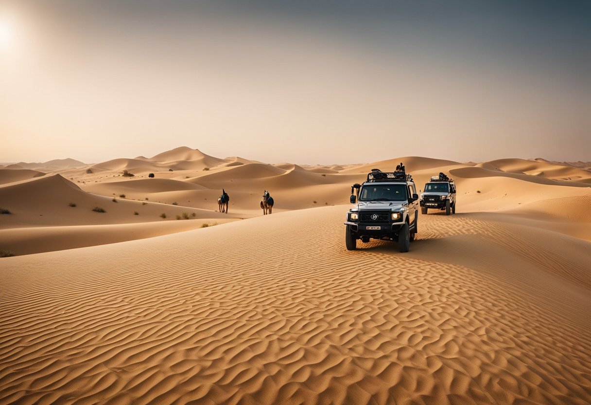 Группа транспортных средств, едущих по пустынеОписание создается автоматически