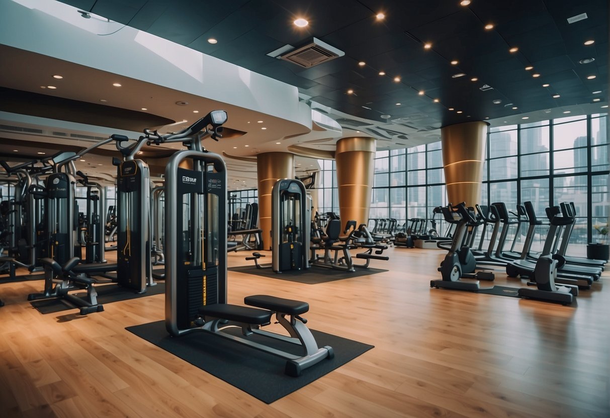 A large gym with exercise equipment

Description automatically generated