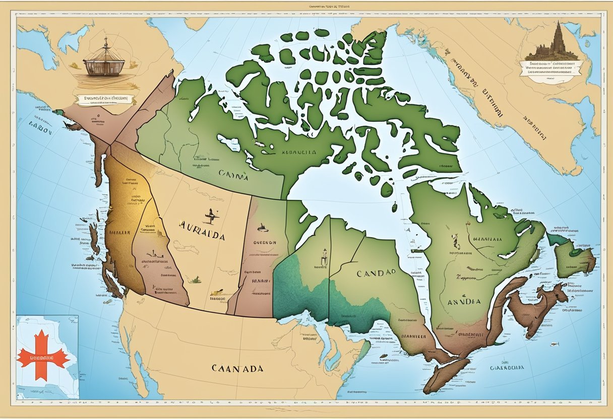Um mapa do Canadá com diferentes países/regiõesDescrição gerada automaticamente