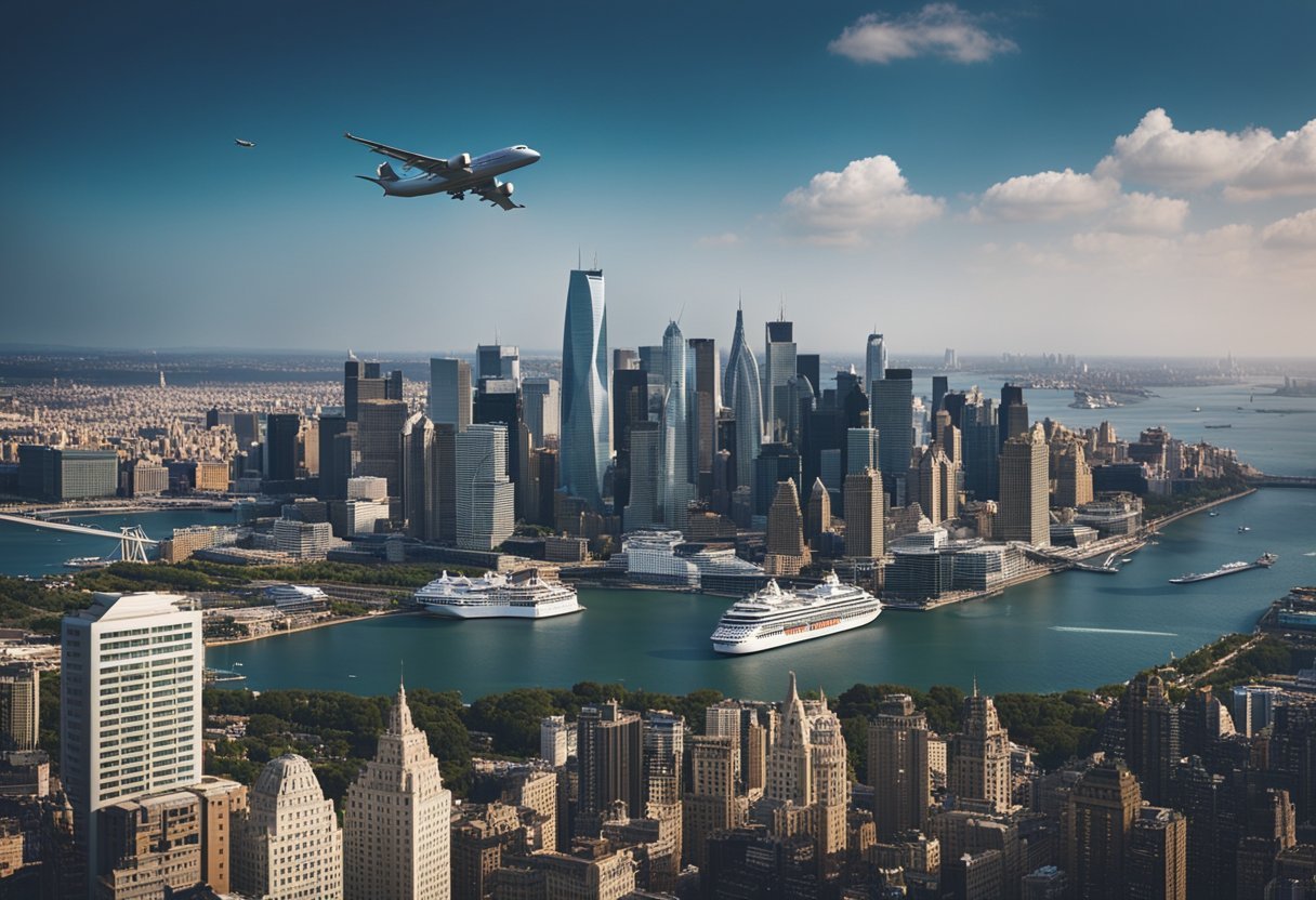 किसी शहर के ऊपर से उड़ान भरने वाला विमान, विवरण स्वचालित रूप से उत्पन्न होता है