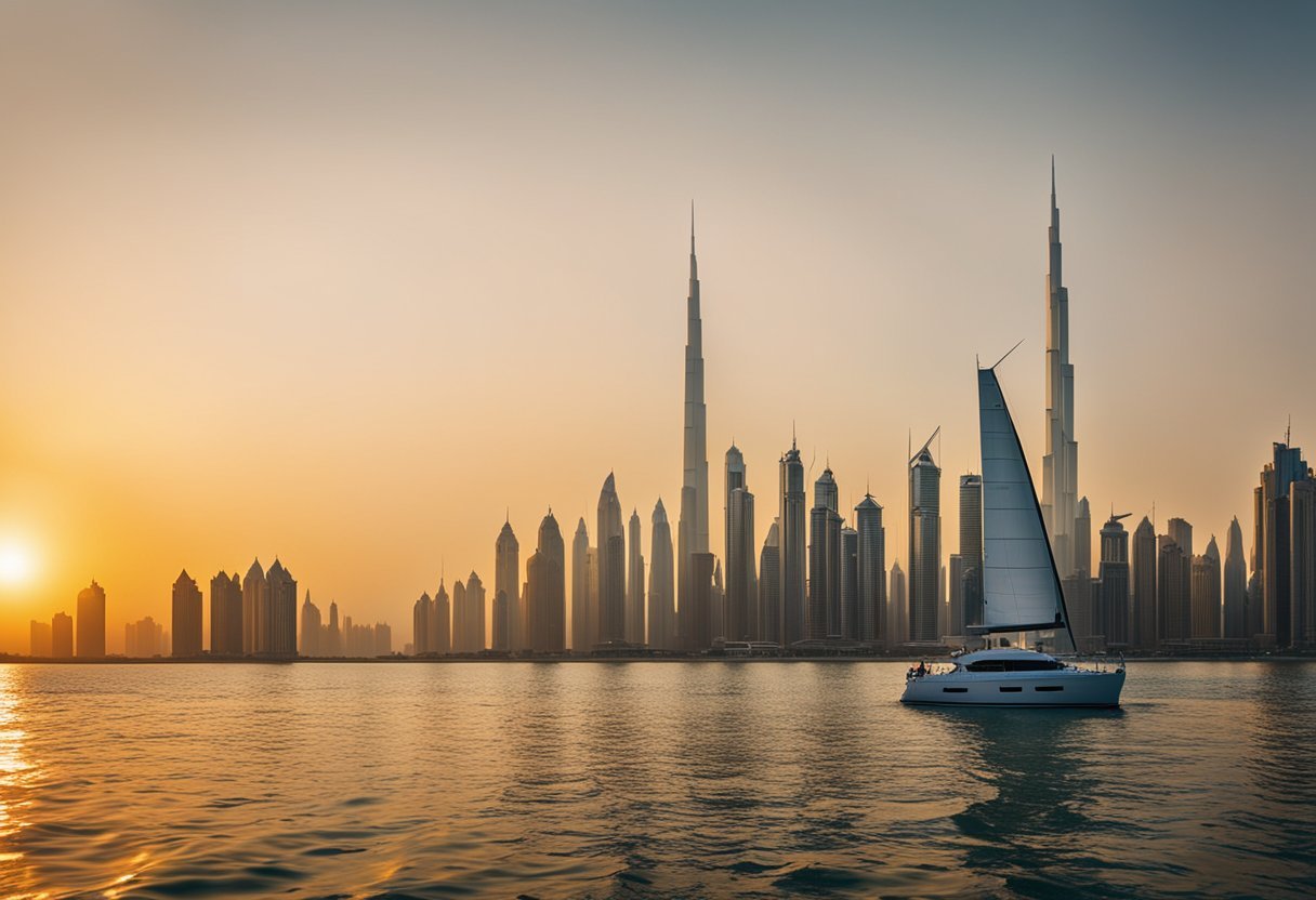 A sailboat in the water with a city in the background

Description automatically generated