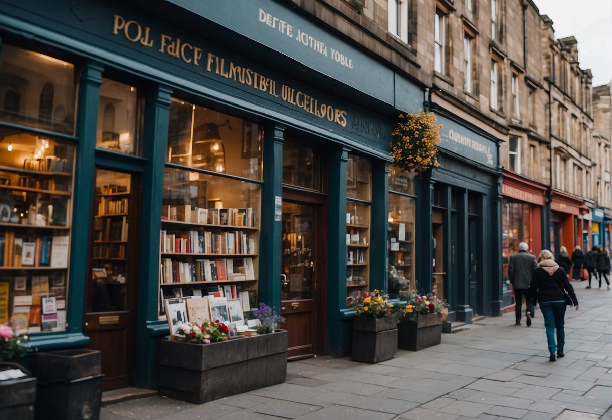 A street with a book store

Description automatically generated