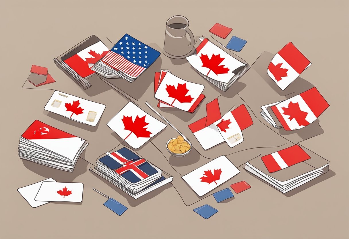 A table full of flags and cardsDescription automatically generated