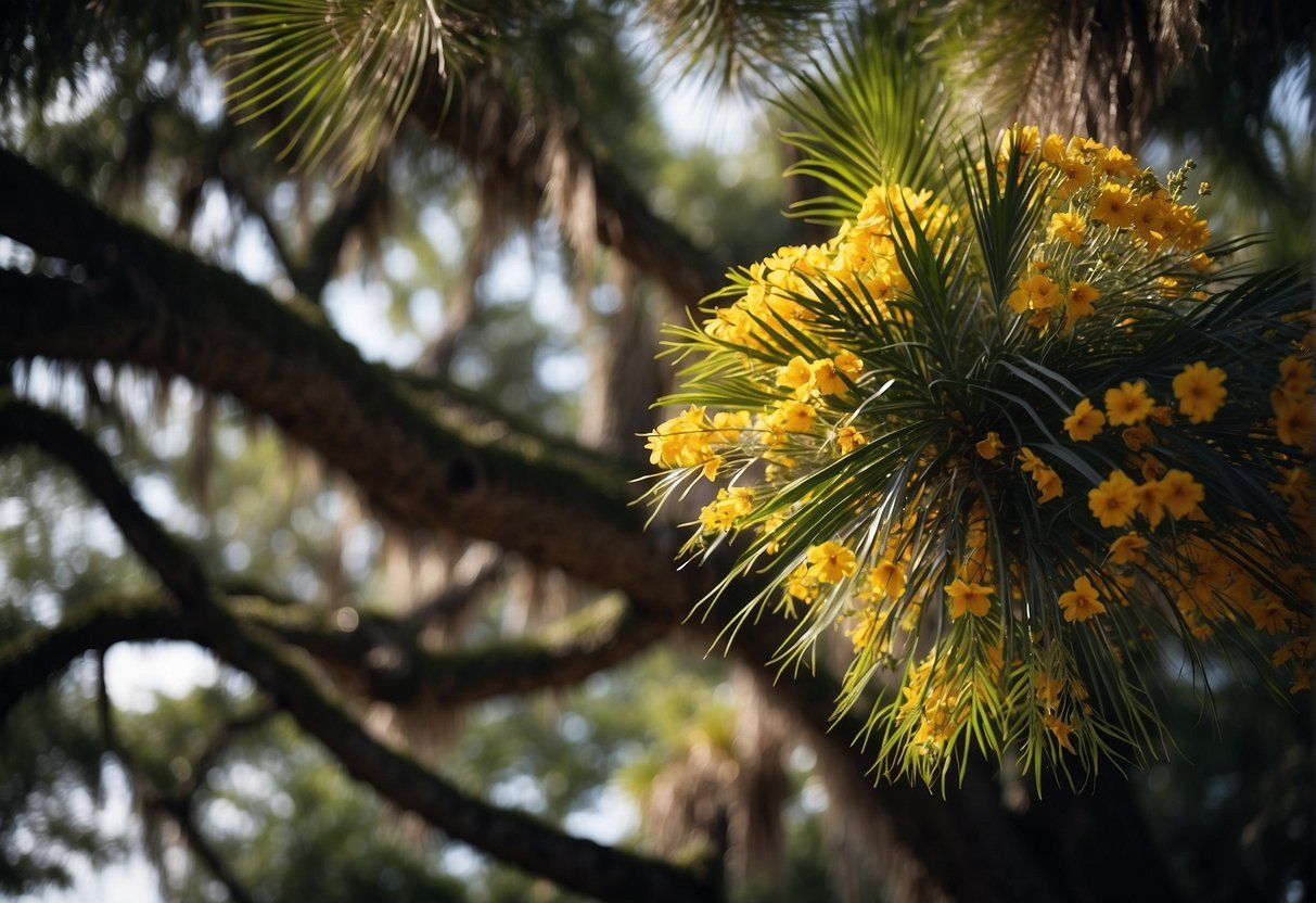 Une fleur jaune sur un arbreDescription générée automatiquement