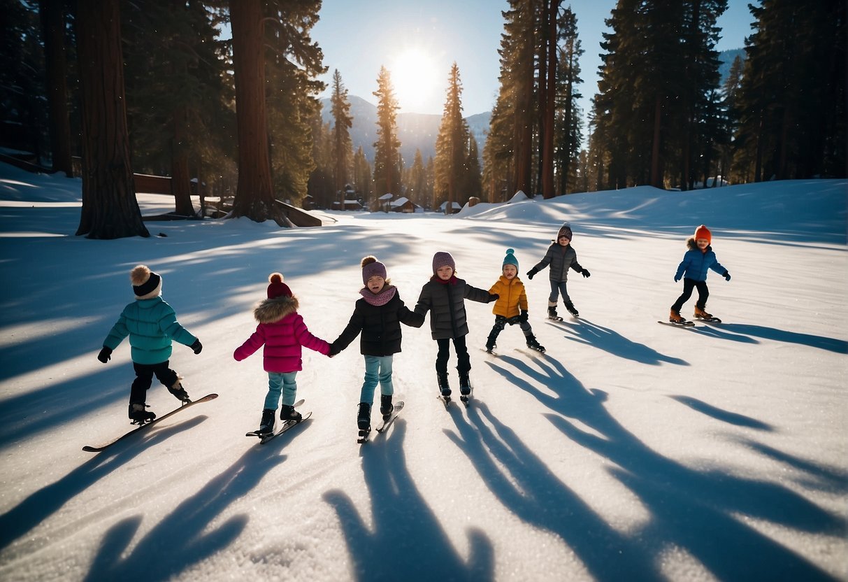 Группа детей на лыжах по снегуОписание создается автоматически