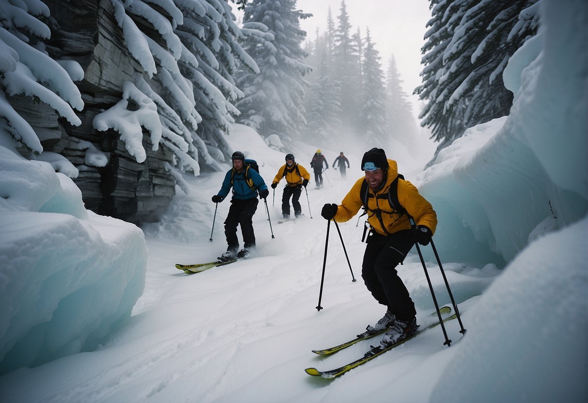 雪の中でスキーをする人々のグループ自動生成された説明
