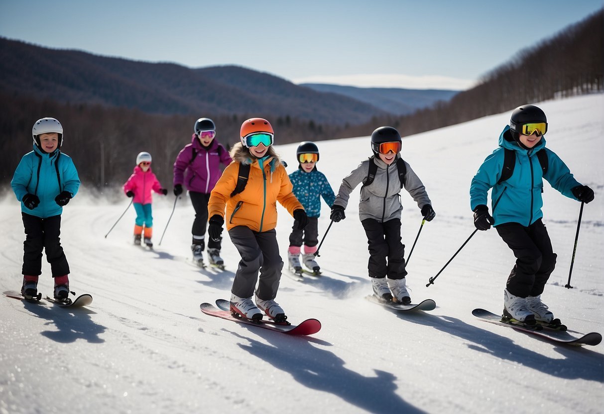 A group of people skiing on snow

Description automatically generated