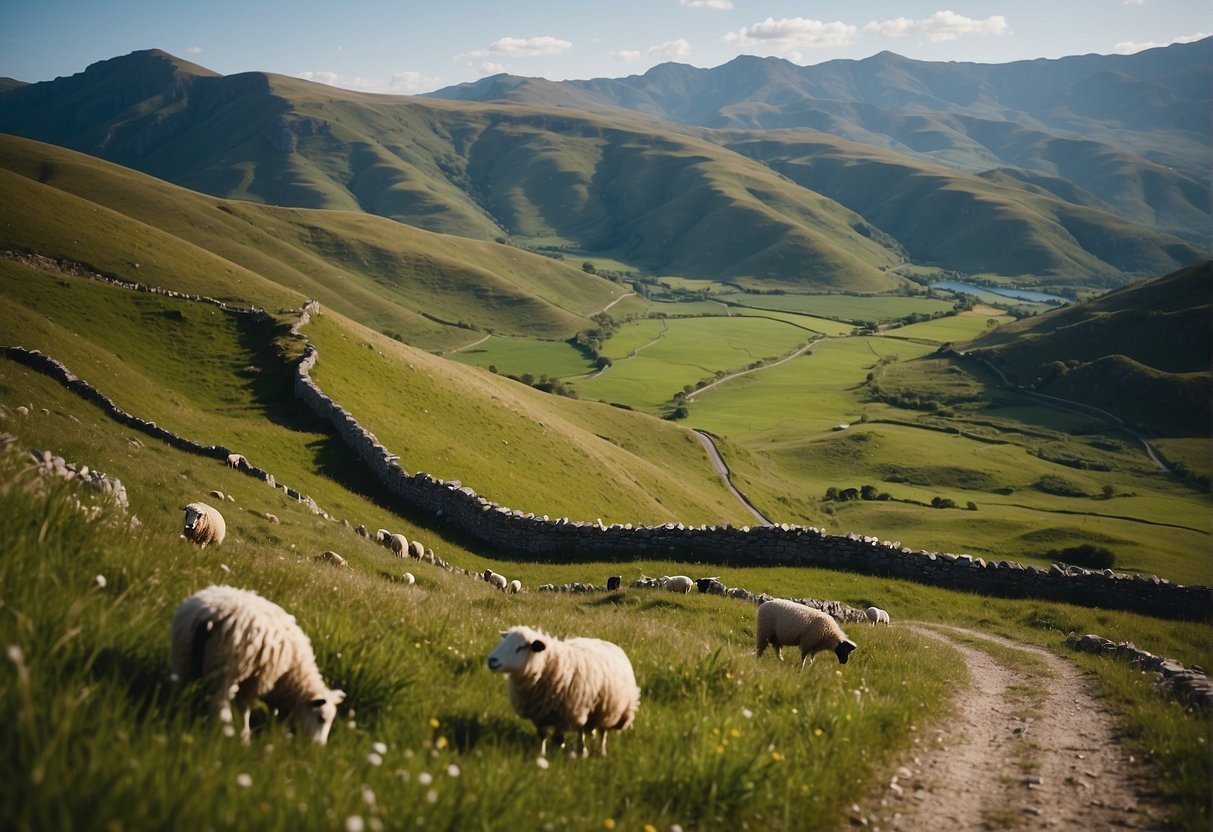 Стадо овец пасется на травянистом холмеОписание создается автоматически