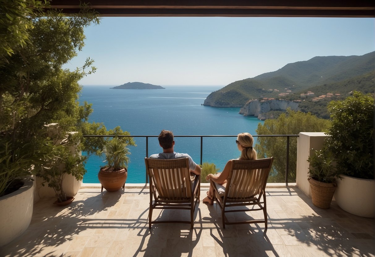 A person and person sitting on a deck overlooking a body of water

Description automatically generated