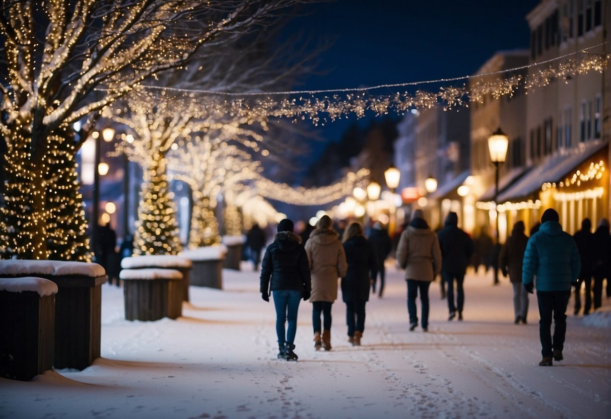Gente caminando por una calle nevadaDescripción generada automáticamente