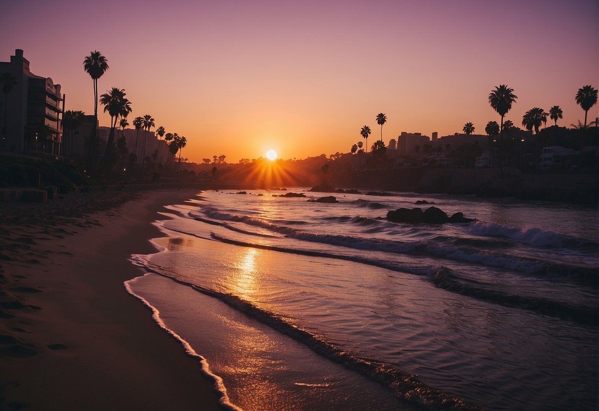 समुद्र तट पर सूर्यास्त का वर्णन स्वचालित रूप से उत्पन्न होता है