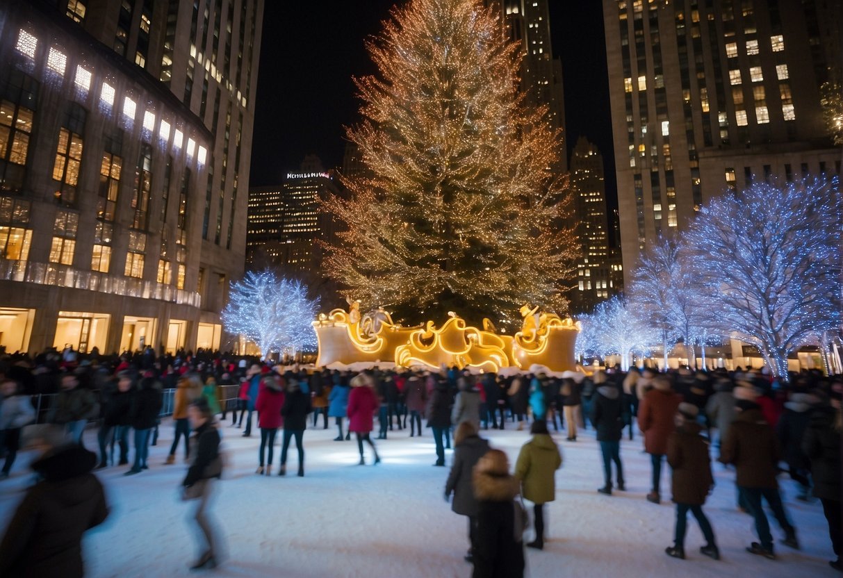 Bright lights adorn iconic landmarks. Ice skaters glide at Rockefeller Center. Festive window displays at department stores. Horse-drawn carriage rides in Central Park. A giant Christmas tree at Bryant Park