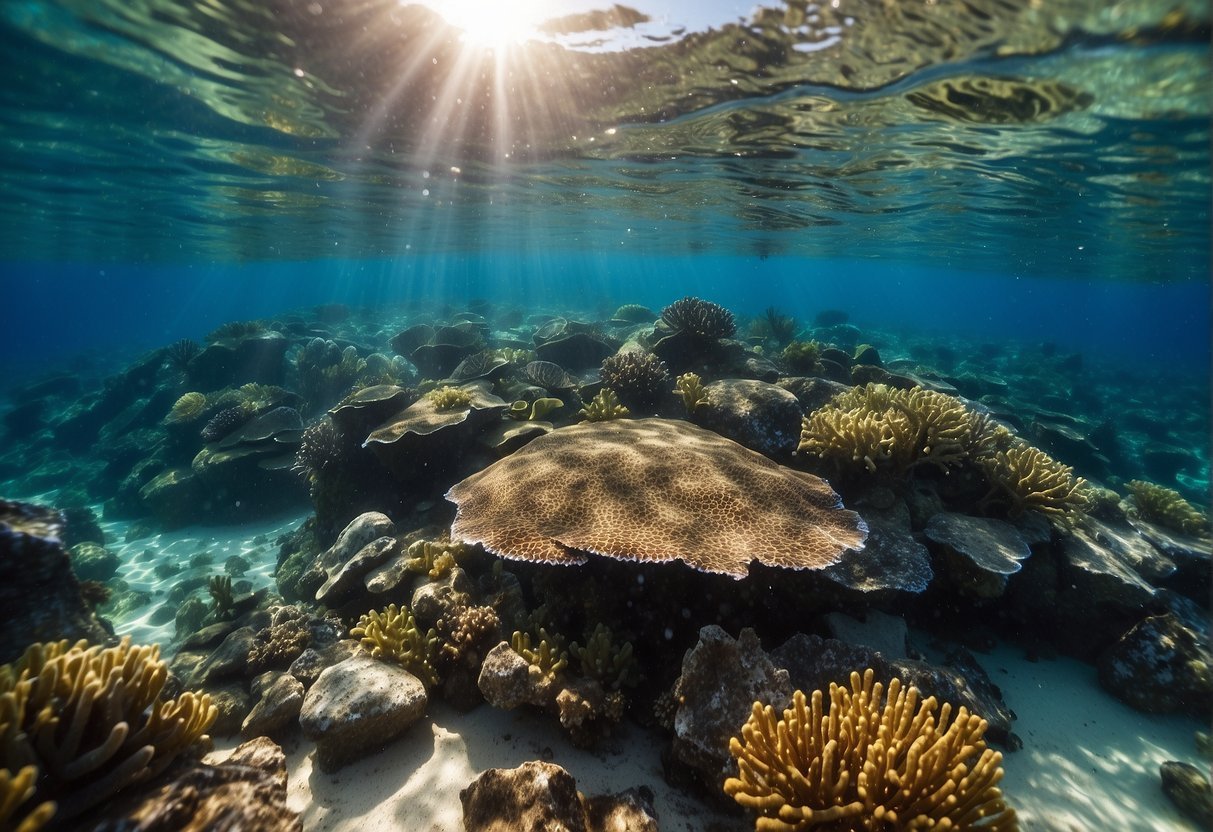 Кристально чистая вода, изобилующая красочными кораллами и морской жизнью. Солнечный свет танцует сквозь волны, освещая яркий подводный мир лучших мест для подводного плавания на острове Сент-Джон.