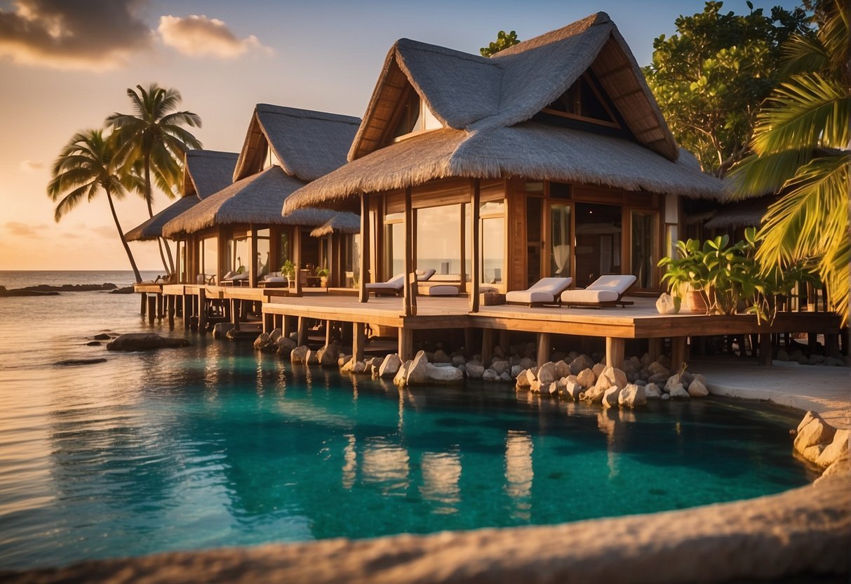 Crystal clear waters, white sandy beaches, colorful coral reefs, luxurious overwater villas, exhilarating water sports, relaxing spa treatments, and breathtaking sunsets over the Indian Ocean