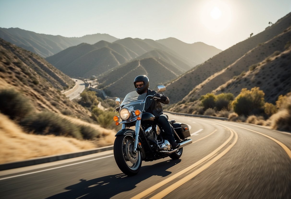 Motorcycles cruising through winding canyons and along scenic coastal highways in Los Angeles, USA