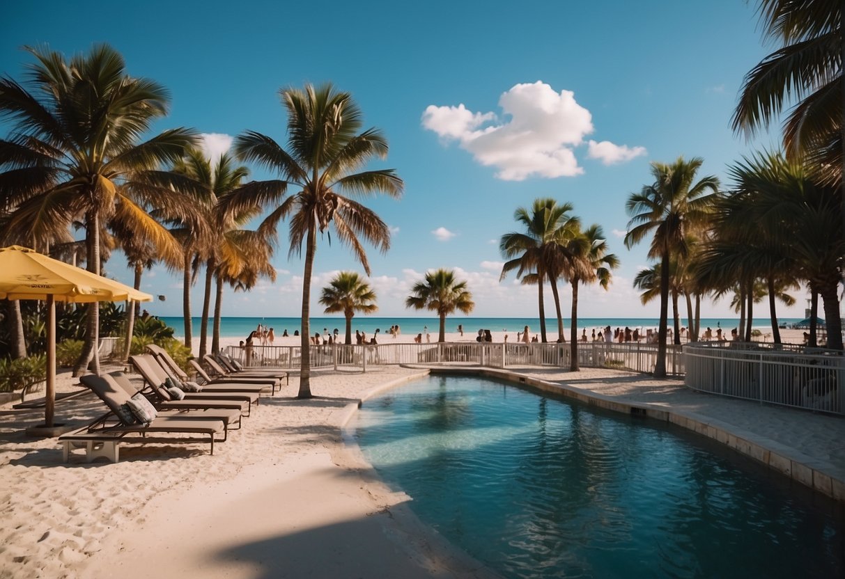 フロリダの人気の休暇スポットの砂浜、ヤシの木、透き通った青い海、テーマパーク、活気に満ちたナイトライフ