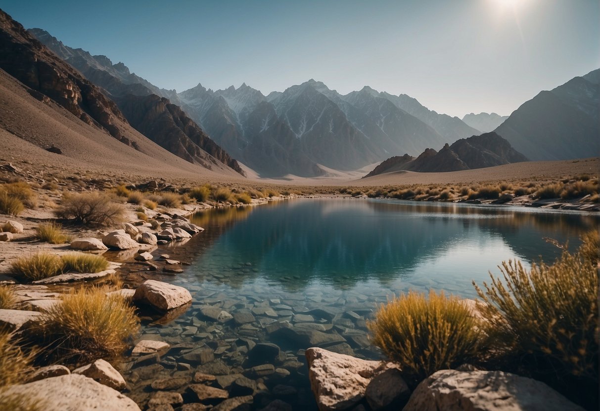 Snow-capped mountains, lush valleys, and crystal-clear lakes in Saudi Arabia during winter. Hiking, skiing, and camping activities in the breathtaking natural wonders