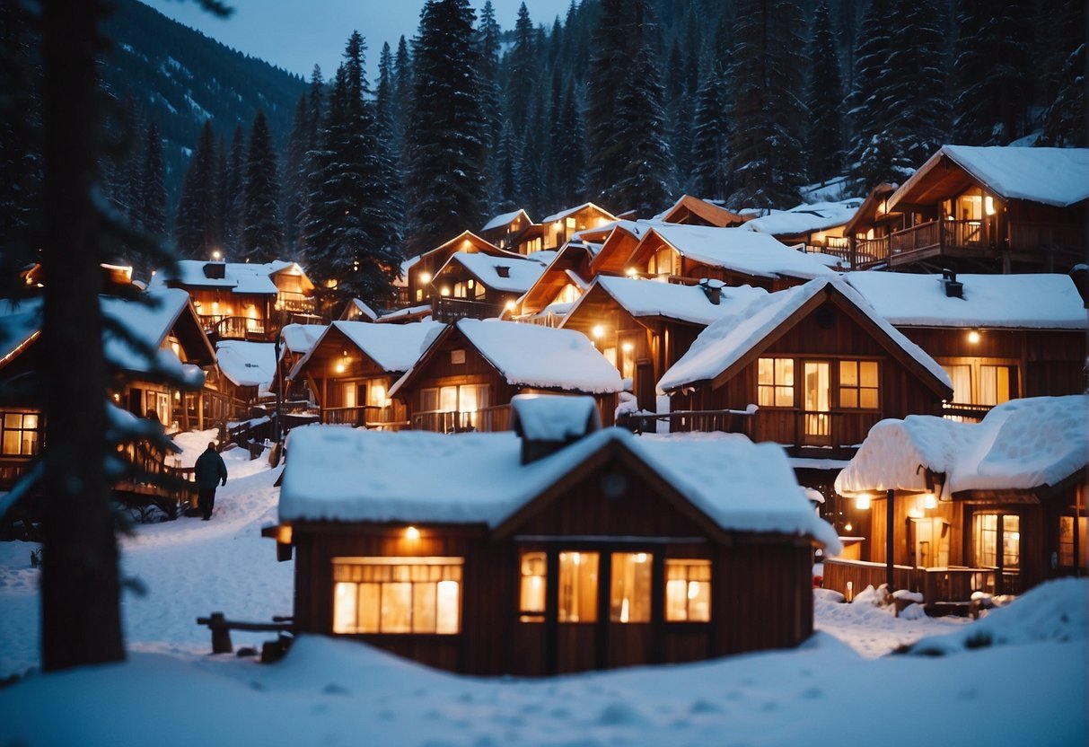Montanhas cobertas de neve, cabanas aconchegantes, luzes festivas da cidade, fogueiras na praia e mercados festivos