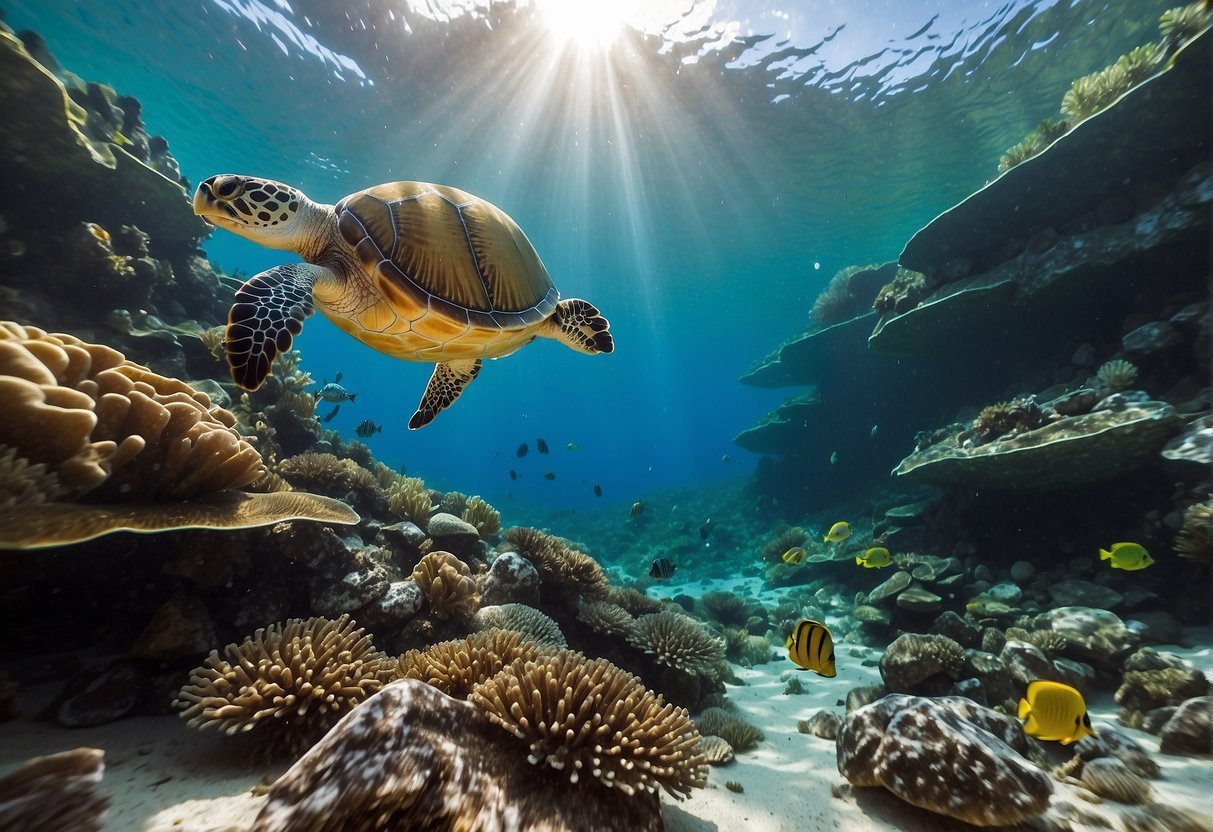 Vibrant coral reefs teeming with colorful fish and sea turtles, crystal-clear waters, and a peaceful underwater world in the best snorkeling spot in St. John, US Virgin Islands