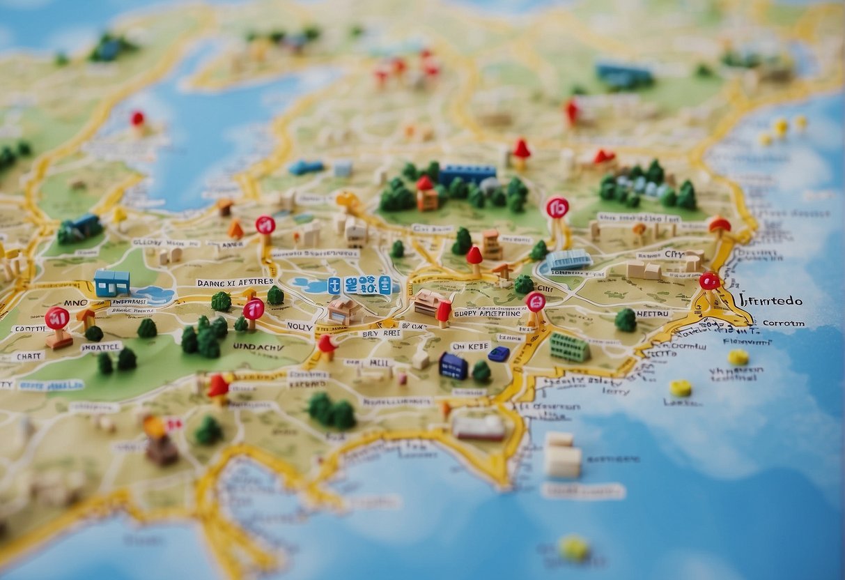A map of Japan surrounded by travel guides and a checklist of must-see attractions
