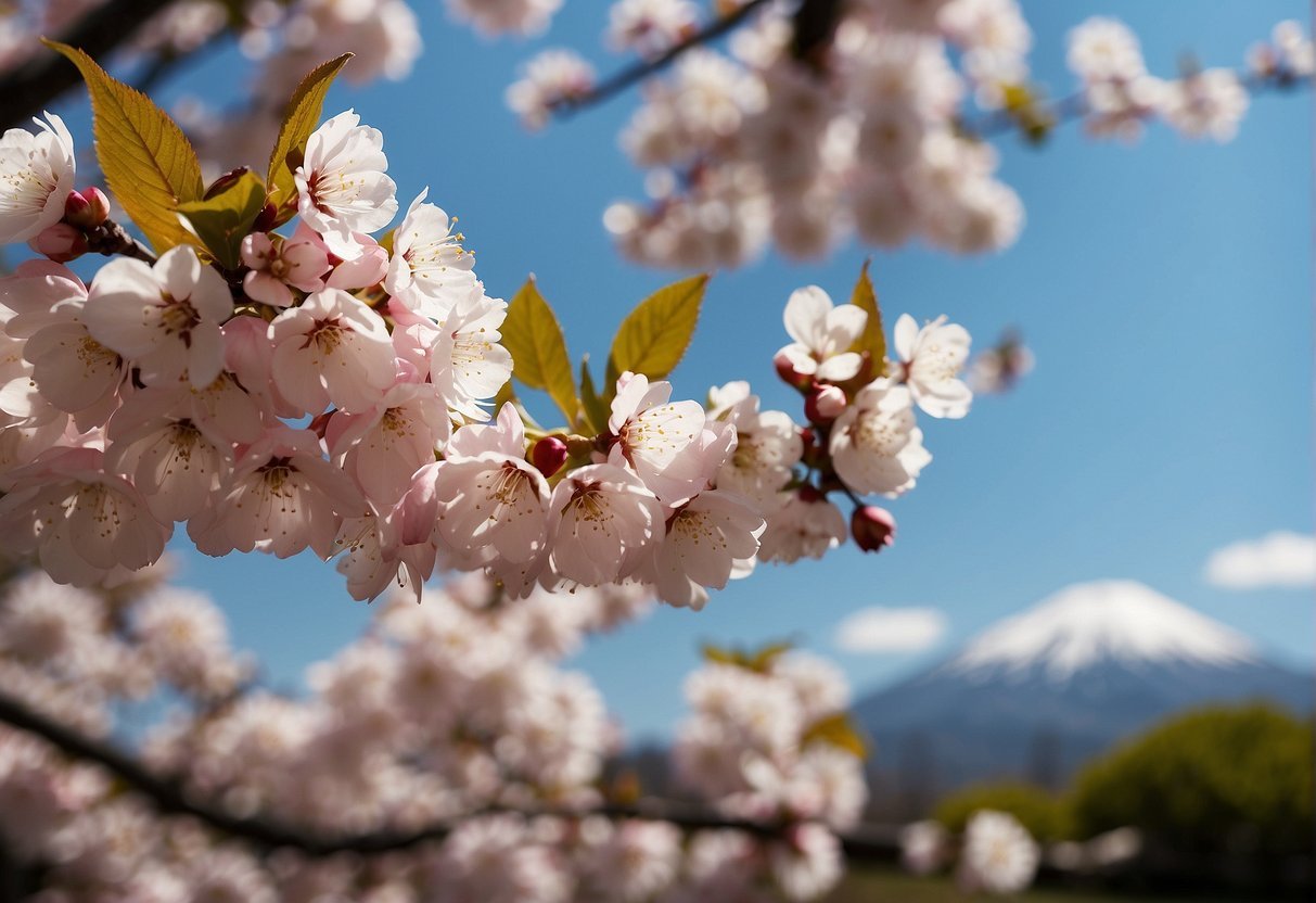 In April, Japan is blanketed in cherry blossoms with sunny weather