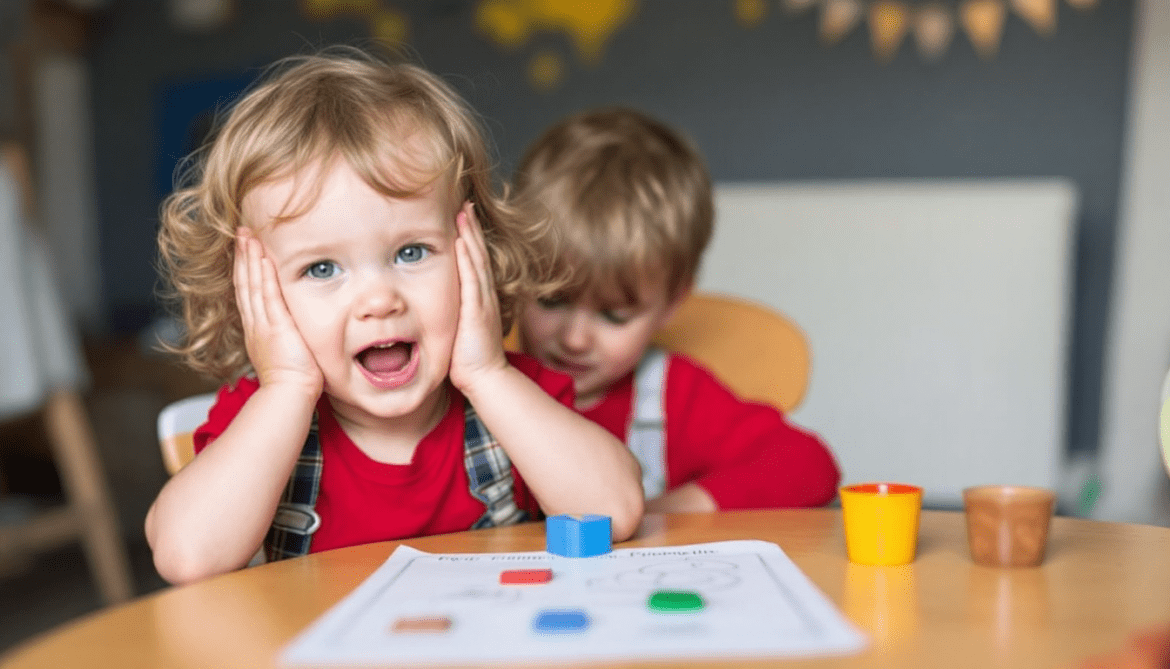 a child with his hands on his cheeks