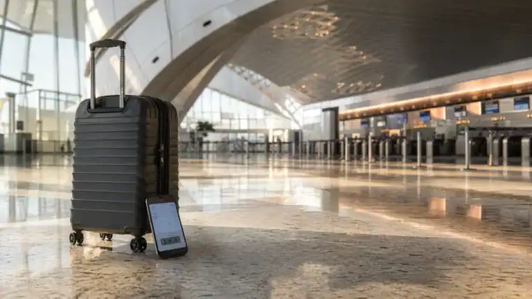 Zayed International Airport Terminal A check-in hall with luggage